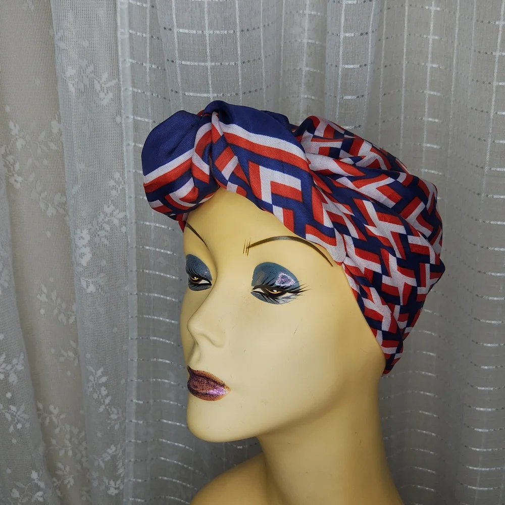 VINTAGE 50's 60's bohemian scarf groovy union made geometric pattern head wrap